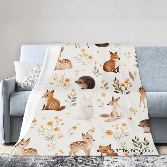 Joocar Flannel Blanket With Cute Forest Animals Pattern For Winter Gift Home Sofa Bed Decoration 50x60 inch