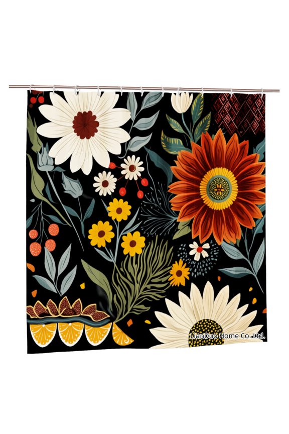 Floral Pattern Polyester Shower Curtain For Home Bathroom Bath Tub Decoration 72x72 inch