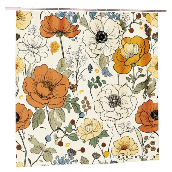 Joocar Floral Pattern Polyester Shower Curtain For Home Bathroom Bath Tub Decoration 72x72 inch