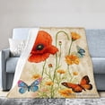 thumbnail image 1 of Joocar Floral Poppy And Butterfly Flannel Blanket For Winter Gift Home Sofa Bed Decoration 50x60 inch, 1 of 5