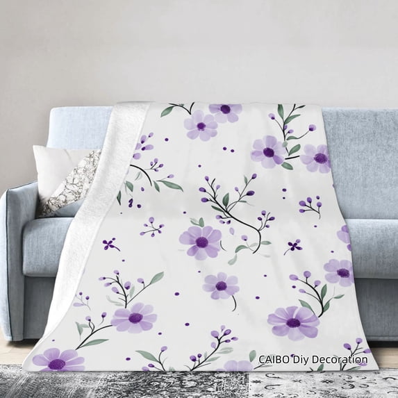 Joocar Floral Purple Pattern Fleece Blanket For Winter Gift Home Sofa Bed Decoration 40x50 inch