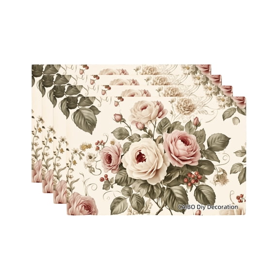 Joocar Floral Rose Pattern Table Mats Set Of 4 For Home Kitchen Table Decor 12x18 inch