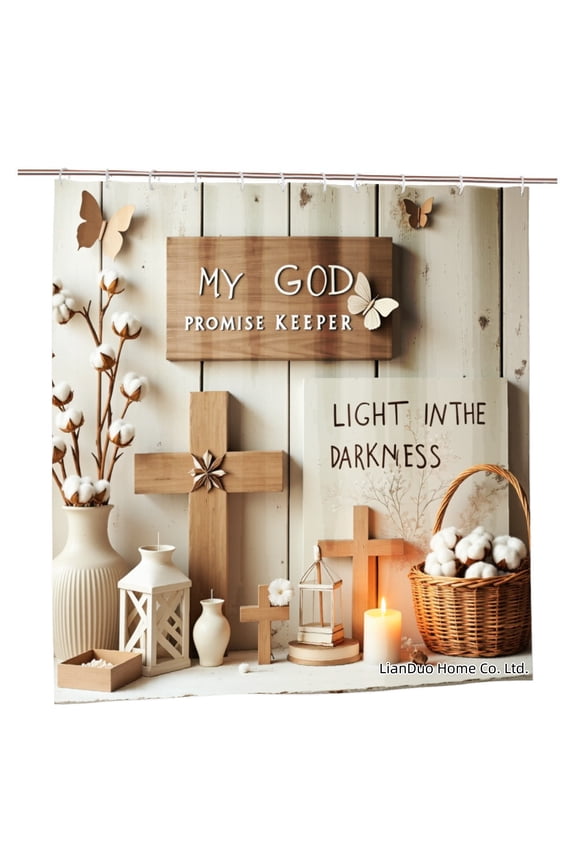 My God Promise Keeper Light In The Darkness Religious Cross Cotton Decor Polyester Shower Curtain For Home Bathroom Bath Tub Decoration 72x72 Inch