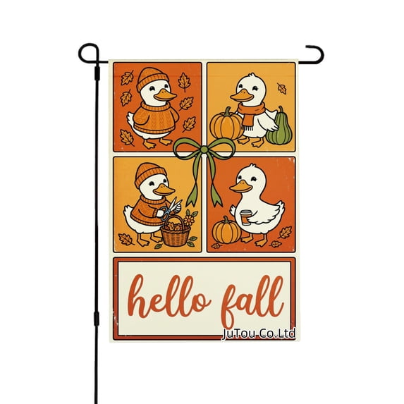 Joocar Hello Fall Duck Autumn Pattern Fall Winter Linen Garden Flags for Outside 12x18 inch