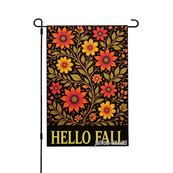Joocar Hello Fall Floral Pattern Print Fall Winter Linen Garden Flags for Outside 12x18 inch