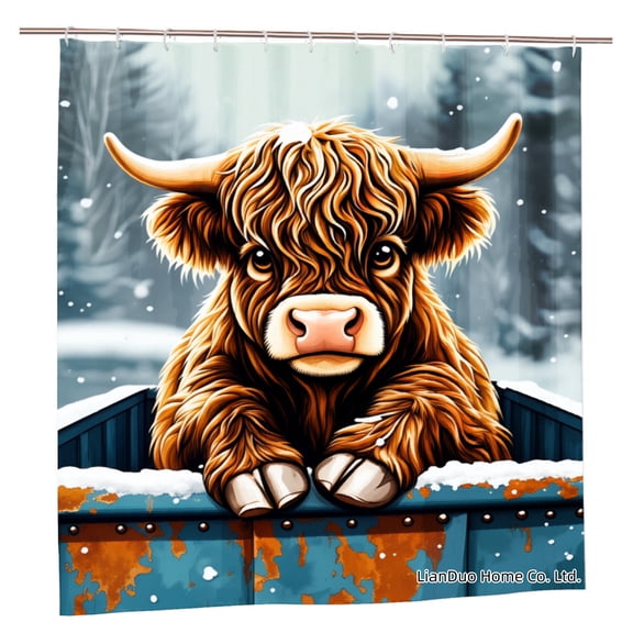 Joocar Highland Cow Winter Scene Polyester Shower Curtain For Home Bathroom Bath Tub Decoration 72x72