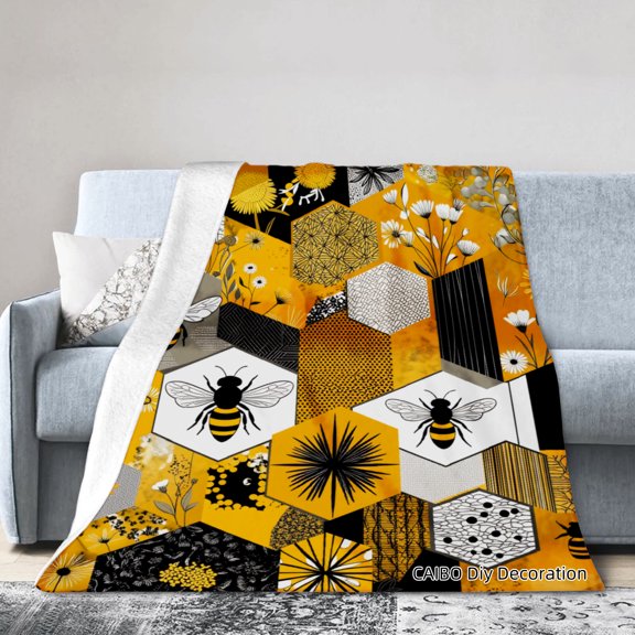 Joocar Honeycomb Bee Pattern Flannel Throw Blanket For Winter Gift Home Sofa Bed Decoration 40x50 inch