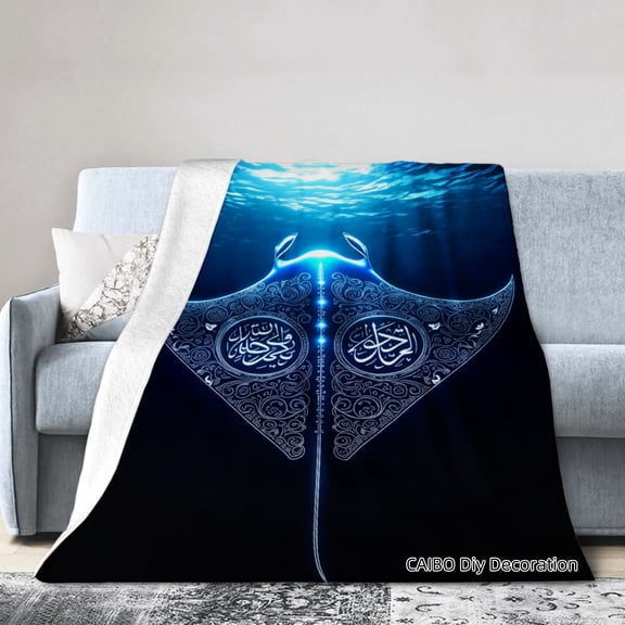 Joocar Islamic Calligraphy Manta Ray Design Fleece Blanket For Winter Gift Home Sofa Bed Decoration 50x60 inch