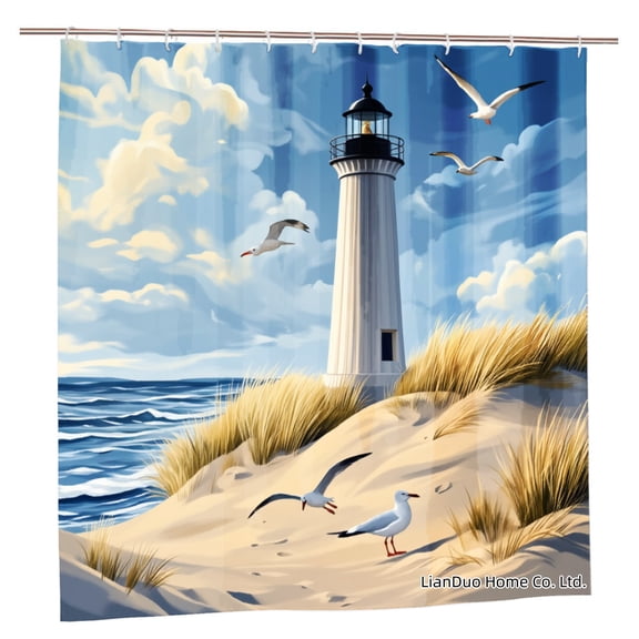 Joocar Lighthouse Beach Scene Polyester Shower Curtain For Home Bathroom Bath Tub Decoration 72x72 inch
