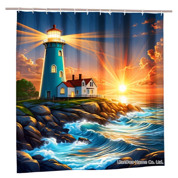Joocar Lighthouse Sunset Ocean View Polyester Shower Curtain For Home Bathroom Bath Tub Decoration 72x72