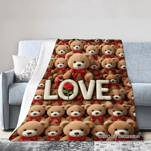 Joocar Love Teddy Bear Pattern Flannel Throw Blanket For Winter Gift Home Sofa Bed Decoration 40x50 inch