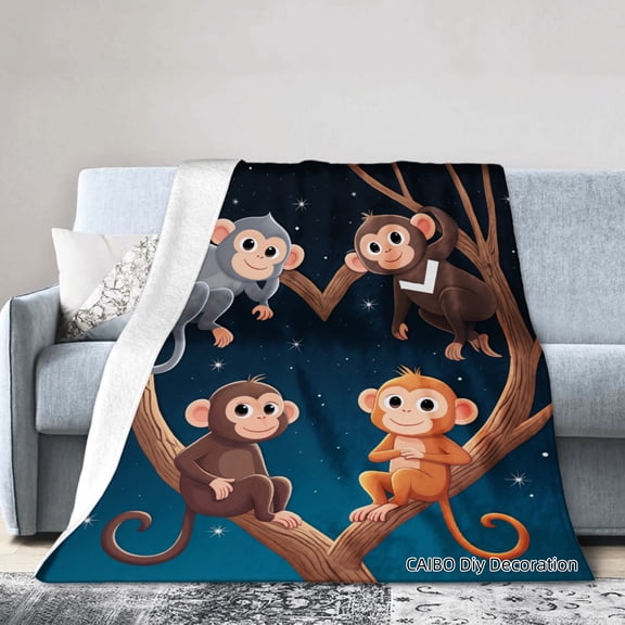 Joocar Monkey Tree Night Sky Flannel Blanket For Winter Gift Home Sofa Bed Decoration 50x60 inch