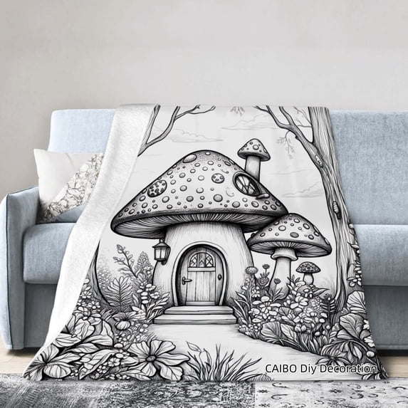 Joocar Mushroom House Fantasy Throw Blanket For Winter Gift Home Sofa Bed Decoration 40x50 inch