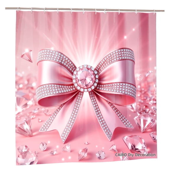 Joocar Pink Bow With Rhinestones Polyester Shower Curtain For Home Bathroom Bath Tub Decoration 72x72 inch