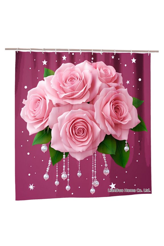 Pink Roses With Pearls Shower Curtain For Home Bathroom Bath Tub Decoration 72x72 Inch