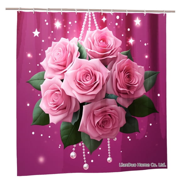 Joocar Pink Roses With Pearls Shower Curtain For Home Bathroom Bath Tub Decoration 72x72 Inch