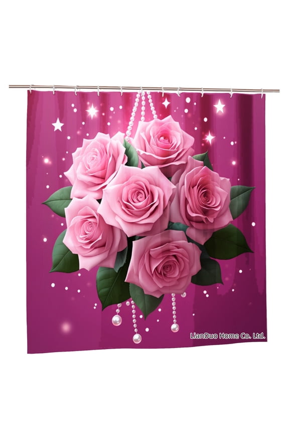 Pink Roses With Pearls Shower Curtain For Home Bathroom Bath Tub Decoration 72x72 Inch