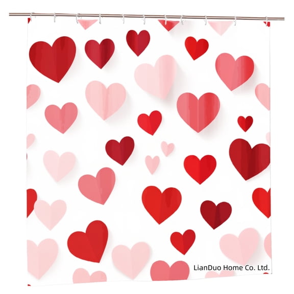 Joocar Polyester Shower Curtain Hearts Pattern Red And Pink Love Theme For Home Bathroom Bath Tub Decoration 72x72 inch