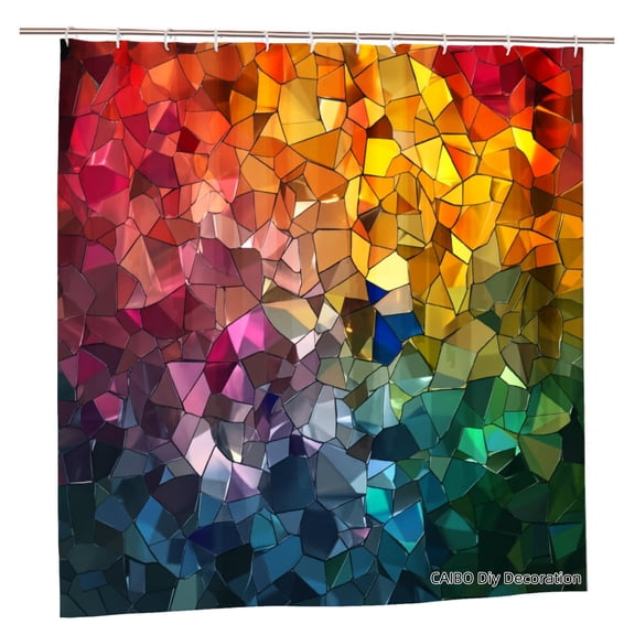 Joocar Polyester Shower Curtain Rainbow Mosaic Pattern For Home Bathroom Bath Tub Decoration 72x72 inch