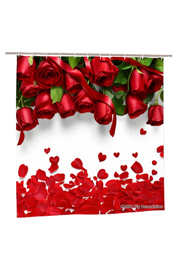 Polyester Shower Curtain Red Roses And Petals Design For Home Bathroom Bath Tub Decoration 72x72 inch