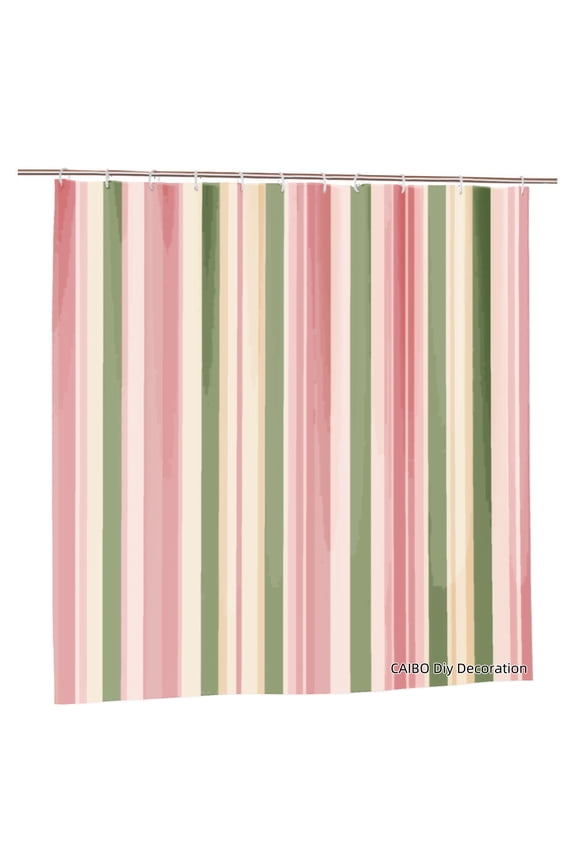 Polyester Shower Curtain Striped Pink Green And Cream For Home Bathroom Bath Tub Decoration 72x72 inch