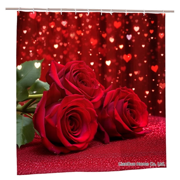 Joocar Red Roses And Hearts Polyester Shower Curtain For Home Bathroom Bath Tub Decoration 72x72 Inch