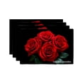thumbnail image 1 of Joocar Red Roses Floral Design Linen Table Mats Set Of 4 For Home Kitchen Table Decor 12x18 inch, 1 of 5