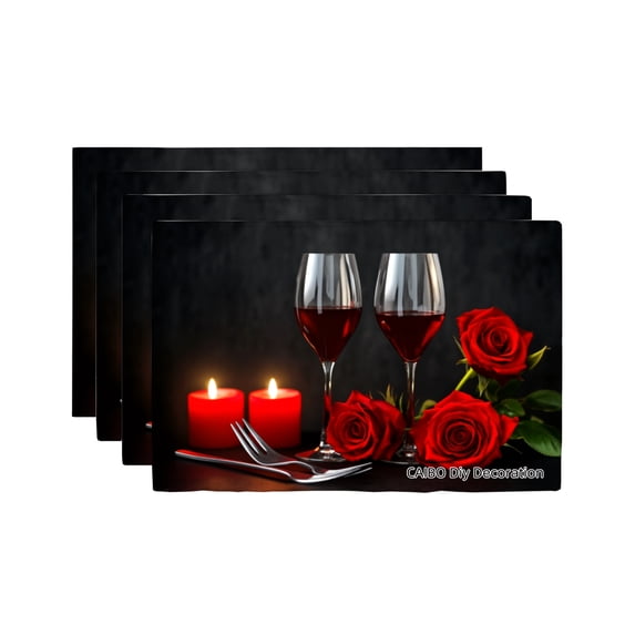 Joocar Romantic Wine And Roses Design Placemat Set Of 4 For Dinner Table Decor Linen Table Mats Set Of 4 For Home Kitchen Table Decor 12x18 inch