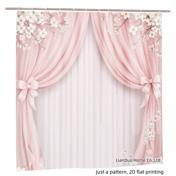 Joocar Shower Curtain Set Pink Curtains With White Flowers Polyester Shower Curtains for Bathroom 72x72 inch
