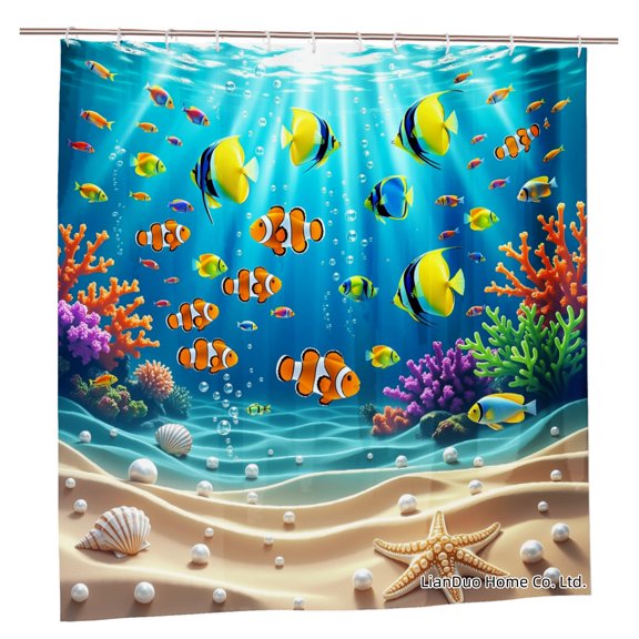 Joocar Shower Curtain Set Underwater Ocean Fish Coral Reef Polyester Shower Curtains for Bathroom 72x72 inch