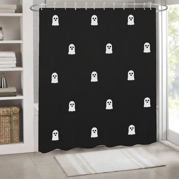 Joocar Shower Curtain Set White Ghosts On Black Background Polyester Shower Curtains for Bathroom 72x72 inch