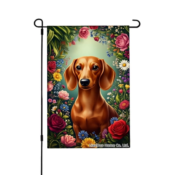 Joocar Spring Garden Flag Dachshund Floral Garden Art Print Linen Summer Garden Flags for Outside 12x18 inch