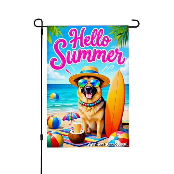 Joocar Spring Garden Flag Hello Summer Dog Beach Scene Linen Summer Garden Flags for Outside 12x18 inch