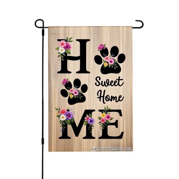 Joocar Spring Garden Flag Home Sweet Home Paw Print Flowers Linen Summer Garden Flags for Outside 12x18 inch