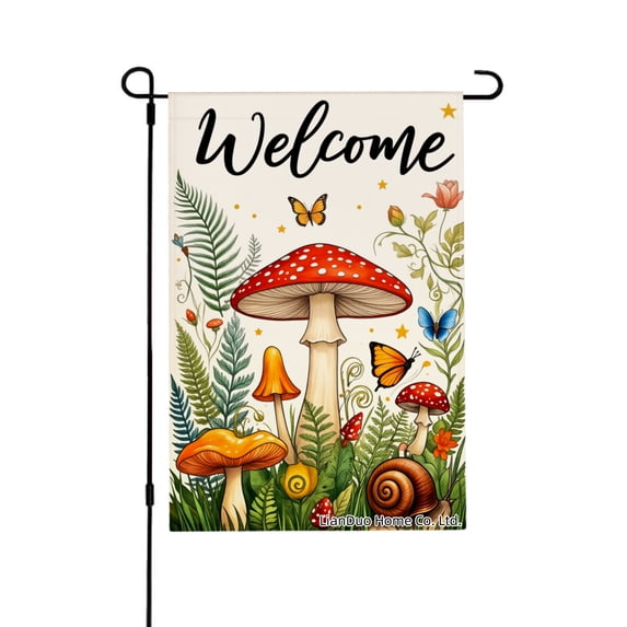 Joocar Spring Garden Flag Mushroom Forest Welcome Linen Summer Garden Flags for Outside 12x18 inch