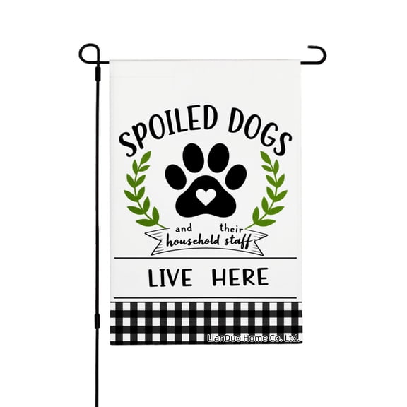 Joocar Spring Garden Flag Spoiled Dogs And Household Staff Live Here Linen Summer Garden Flags for Outside 12x18 inch