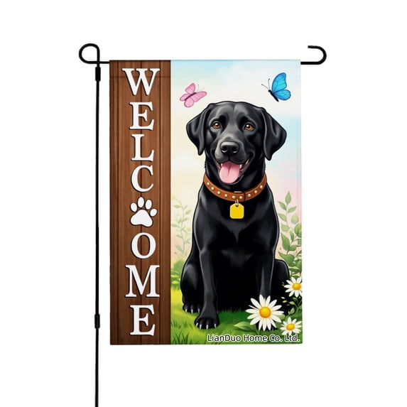 Joocar Spring Garden Flag Welcome Dog Garden Flag Pattern Linen Summer Garden Flags for Outside 12x18 inch