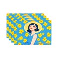 thumbnail image 1 of Joocar Summer Girl With Yellow Flowers Blue Background Linen Table Mats Set Of 4 For Home Kitchen Table Decor 12x18 inch, 1 of 4