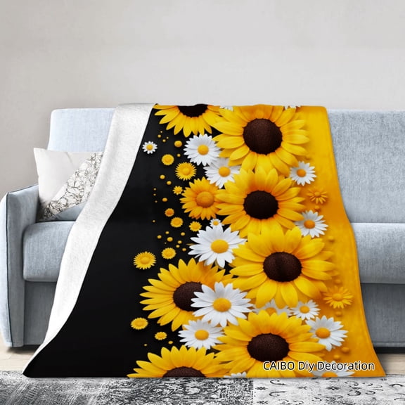 Joocar Sunflower And Daisy Floral Fleece Throw Blanket For Winter Gift Home Sofa Bed Decoration 40x50 inch