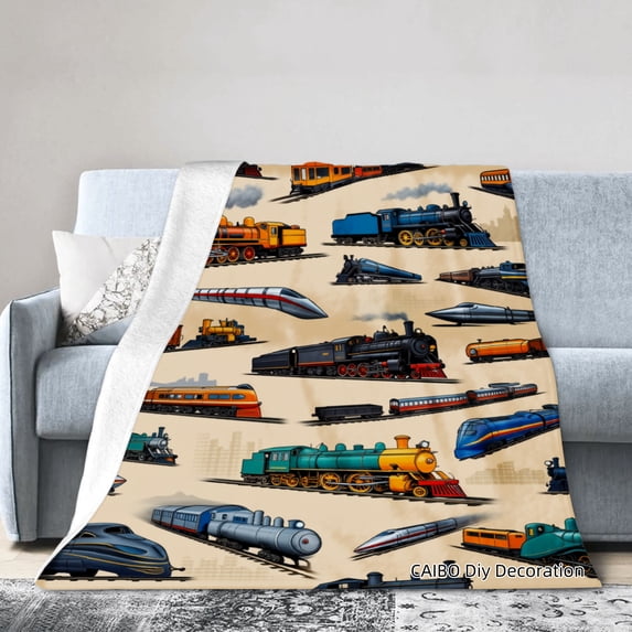 Joocar Train Pattern Fleece Throw Blanket For Winter Gift Home Sofa Bed Decoration 40x50 inch