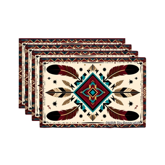 Joocar Tribal Feather Pattern Table Mats Set Of 4 For Home Kitchen Table Decor 12x18 inch