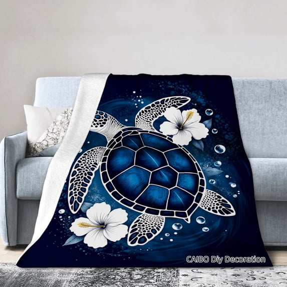 Joocar Turtle And Flower Design Fleece Blanket For Winter Gift Home Sofa Bed Decoration 50x60 inch