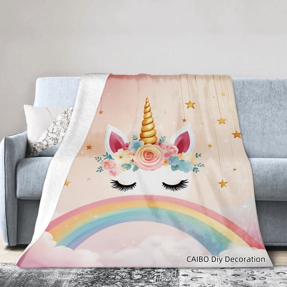 Joocar Unicorn Rainbow Flannel Blanket For Winter Gift Home Sofa Bed Decoration 50x60 inch