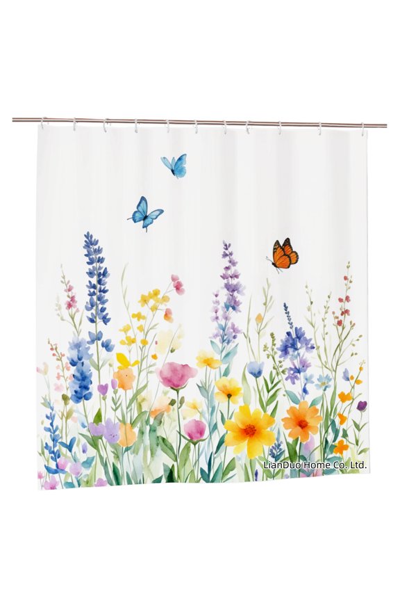 Watercolor Flowers And Butterflies Polyester Shower Curtain For Home Bathroom Bath Tub Decoration 72x72 inch