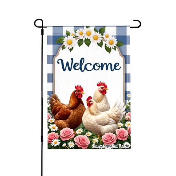 Joocar Welcome Chickens And Flowers Garden Flag For Spring Summer Home Outdoor Garden Yard Door Decor 12x18 Inch
