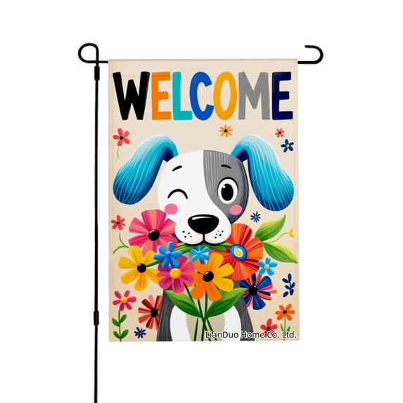 Joocar Welcome Dog With Flowers Garden Flag For Home Outdoor Garden Yard Door Decor 12x18 inch