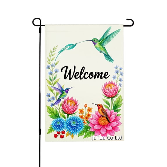 Joocar Welcome Hummingbird Floral Garden Flag Fall Winter Linen Garden Flags for Outside 12x18 inch