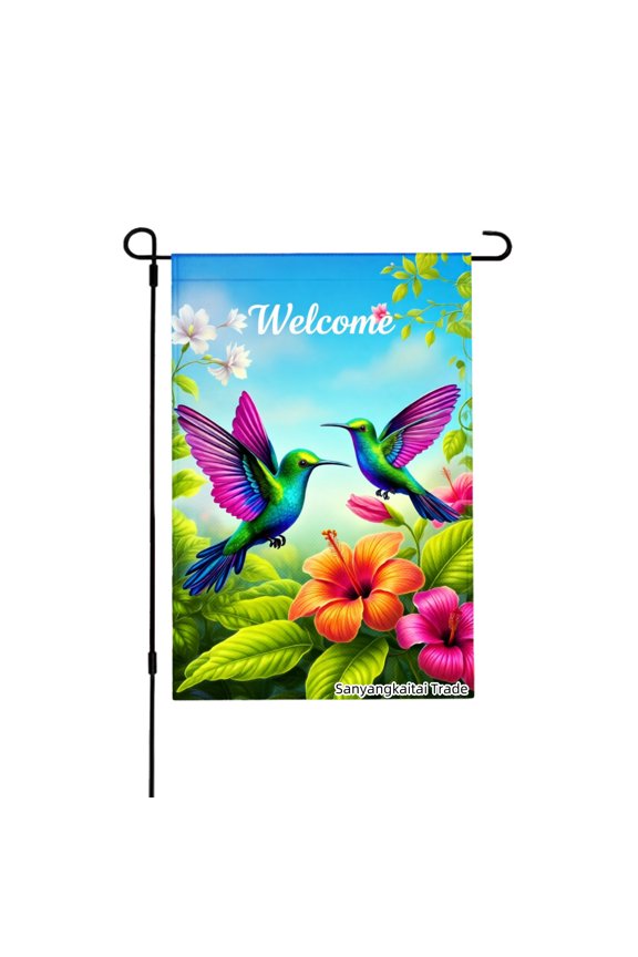 Welcome Hummingbirds And Flowers Linen Garden Flag For Spring Summer Home Outdoor Garden Yard Door Decor 12x18 Inch