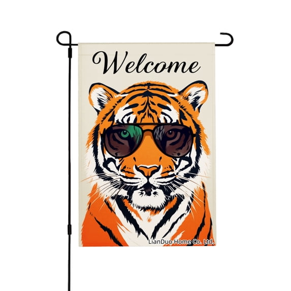 Joocar Welcome Tiger With Sunglasses Garden Flag For Home Outdoor Garden Yard Door Decor 12x18 inch