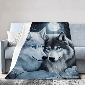 Joocar Wolf Couple Moon Night Scene Flannel Throw Blanket For Winter Gift Home Sofa Bed Decoration 40x50 inch